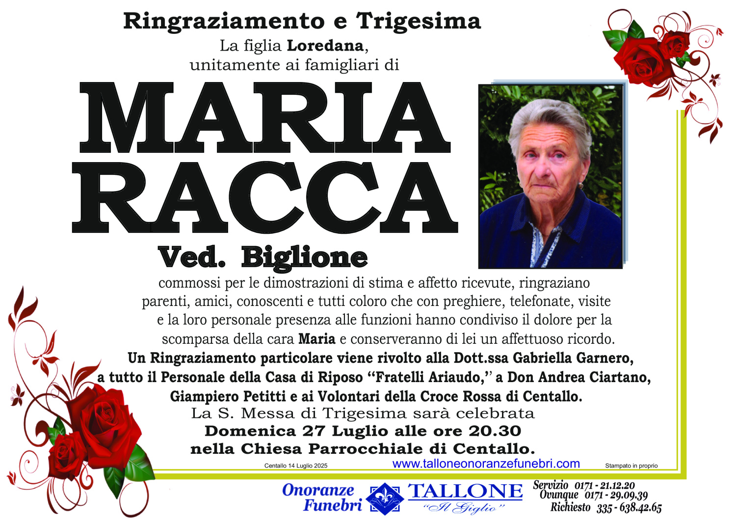 <br />
<b>Warning</b>:  Undefined variable $info in <b>/home/tallone/public_html/ringraziamenti.php</b> on line <b>68</b><br />
Maria Racca